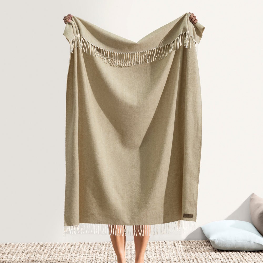 Italian Herringbone White Truffle Throw by Lands Downunder