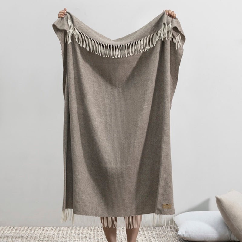 Taupe Pinstripe Cashmere Throw by Lands Downunder