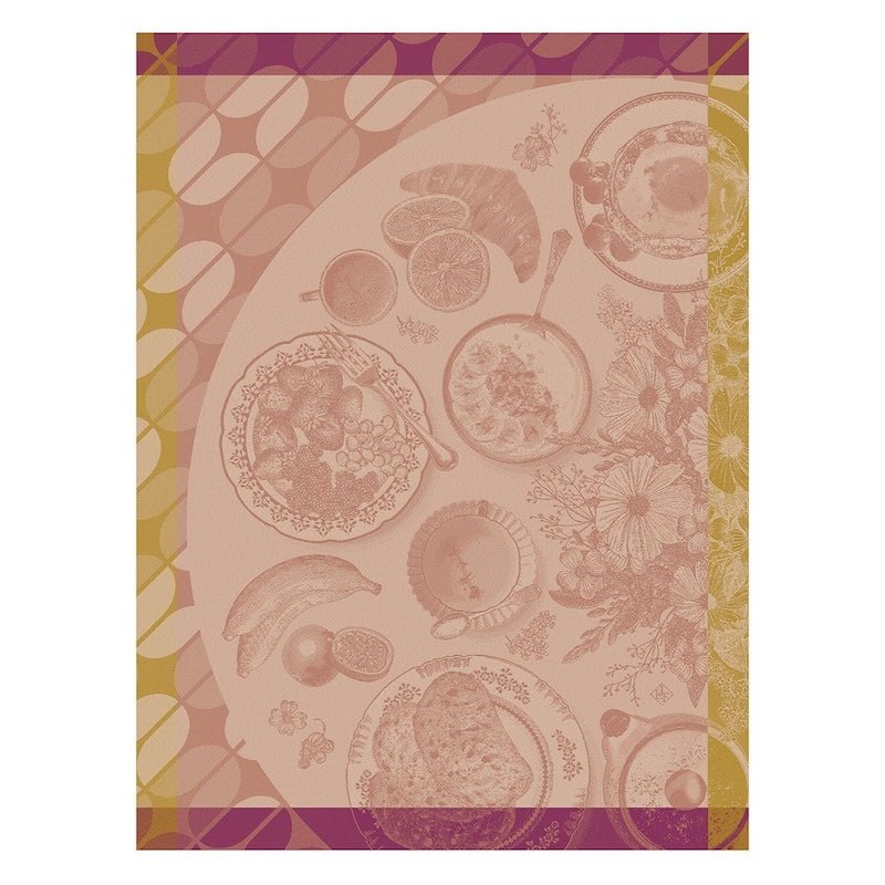 Brunch gourmand pink tea towel by le jacquard français