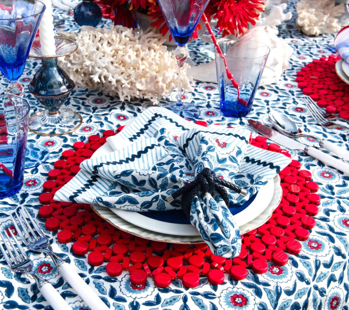 Majorelle Napkin in Red, White & Blue Set of 4 by Kim Seybert