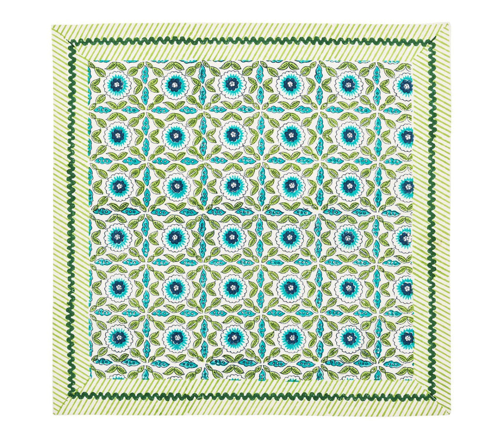 Majorelle Napkin in White, Blue  & Green Set of 4 by Kim Seybert