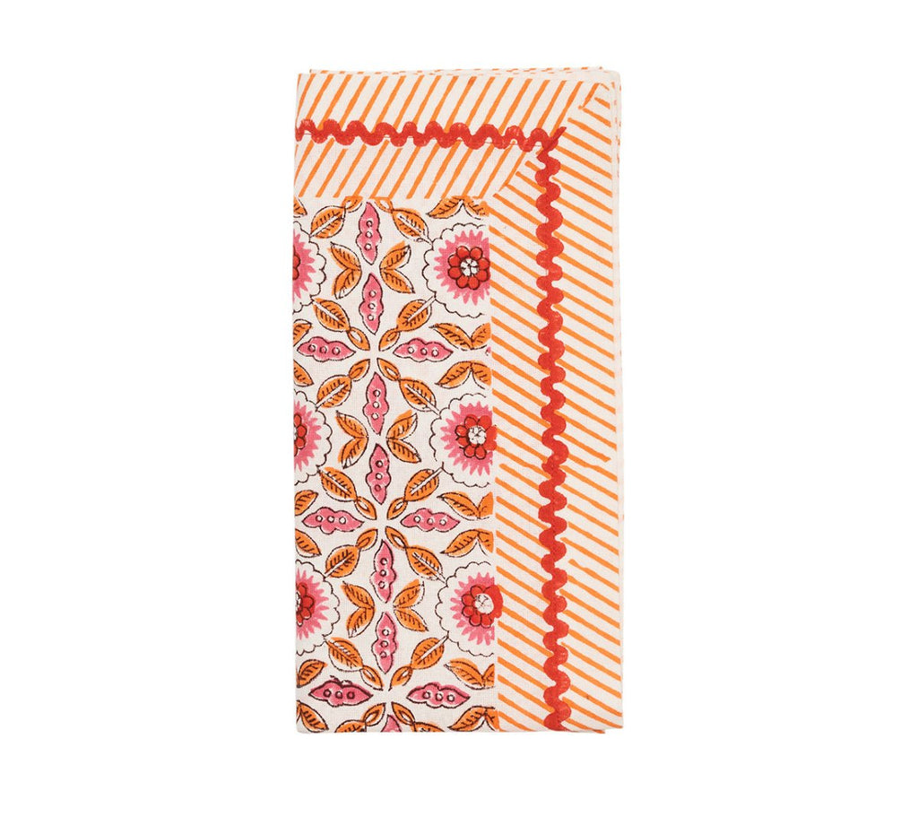Majorelle Napkin in White, Pink & Orange Set of 4 by Kim Seybert