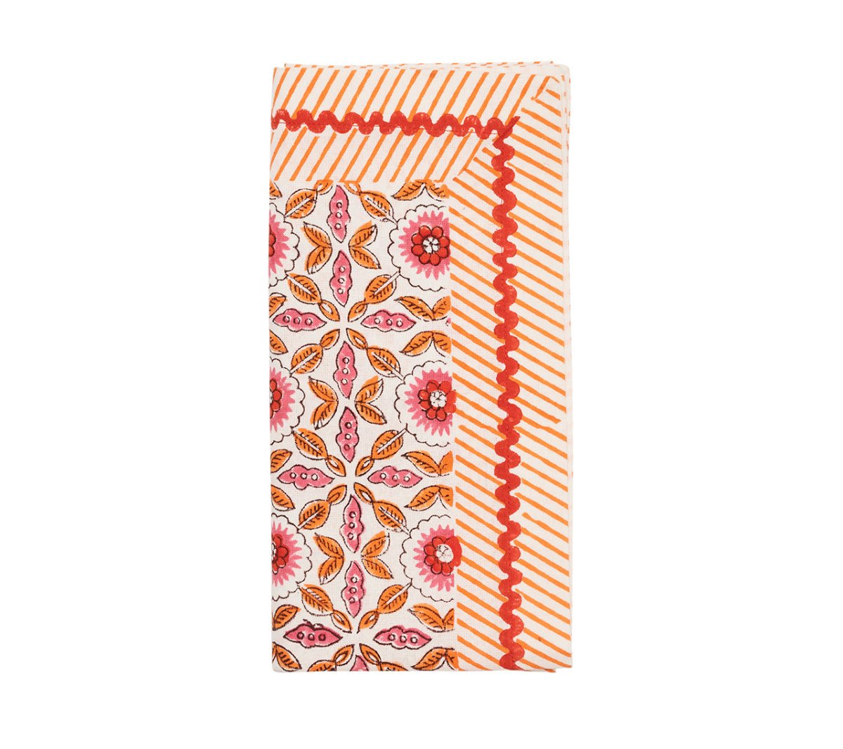 Majorelle Napkin in White, Pink & Orange Set of 4 by Kim Seybert