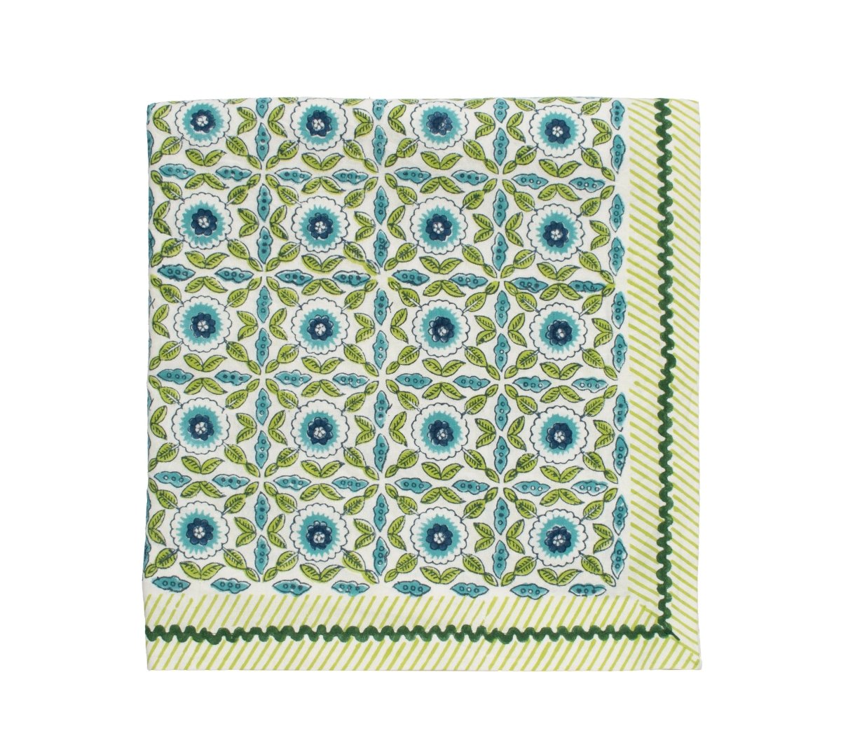 Majorelle Tablecloth in White, Blue & Green by Kim Seybert
