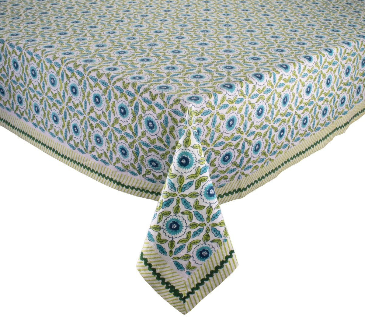 Majorelle Tablecloth in White, Blue & Green by Kim Seybert