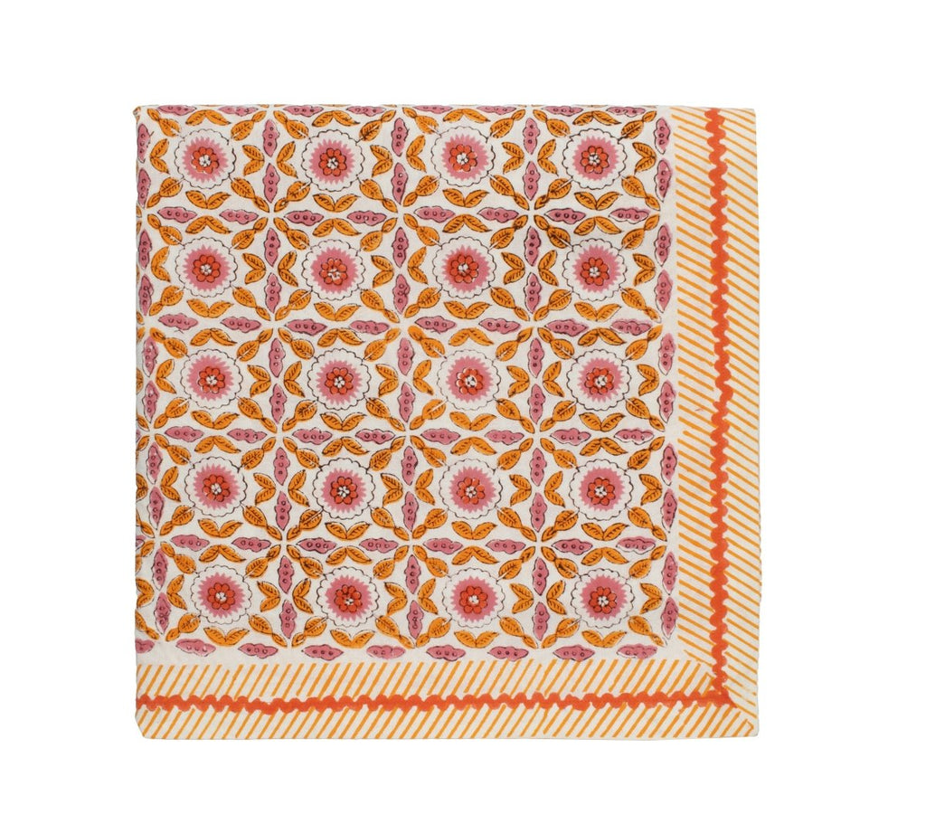 Majorelle Tablecloth in White, Pink & Orange by Kim Seybert