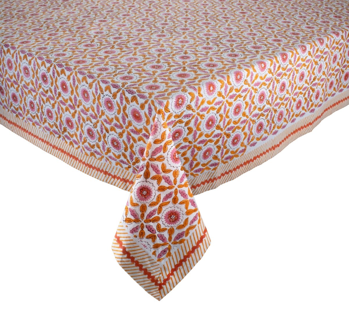 Majorelle Tablecloth in White, Pink & Orange by Kim Seybert