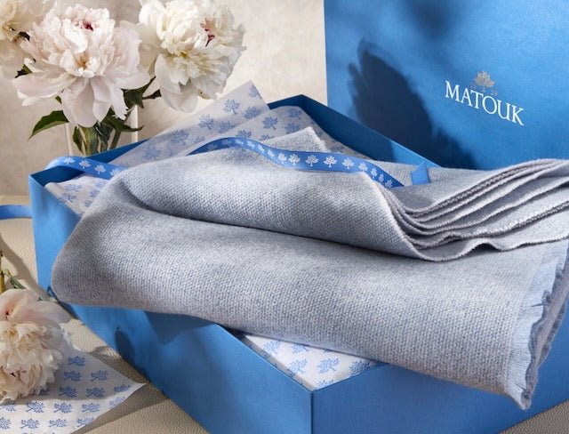 Agnes Hazy Blue Throw Blanket by Matouk
