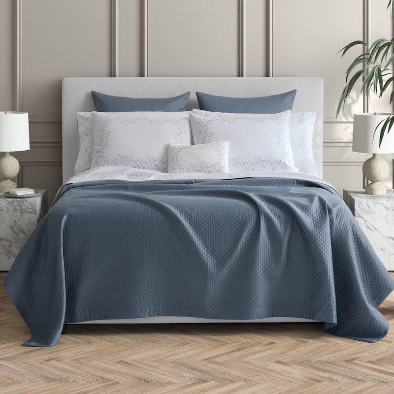 Petra Steel Blue Matelasse Coverlets by Matouk