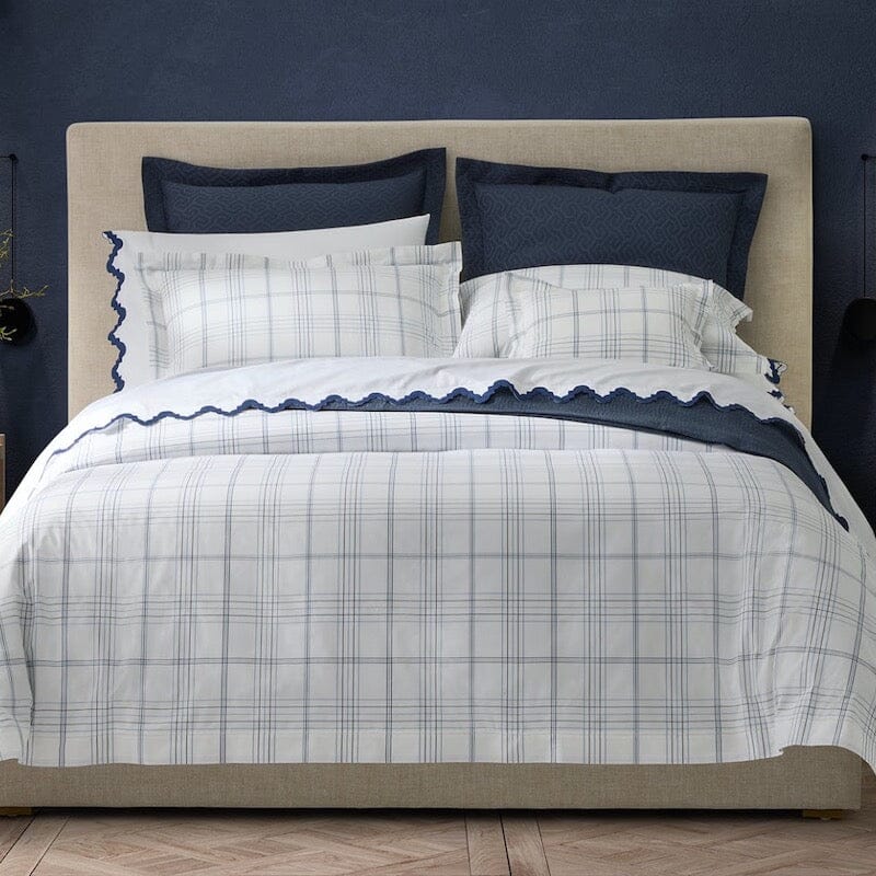 August Plaid Navy Bedding by Matouk | Schumacher