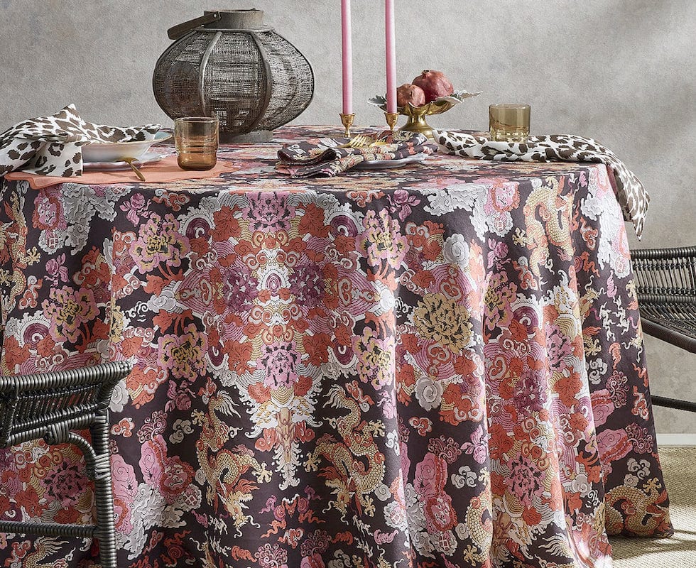 Magic Mountain Chocolate Persimmon Tablecloths by Matouk Schumacher