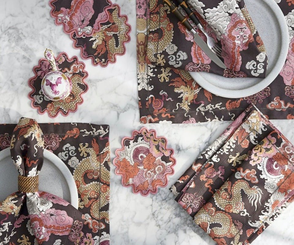 Magic Mountain Chocolate Persimmon Cocktail Napkins by Matouk Schumacher