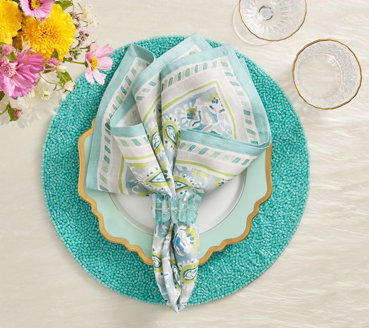 Mira Napkins in Seafoam & Green Set of 4 by Kim Seybert