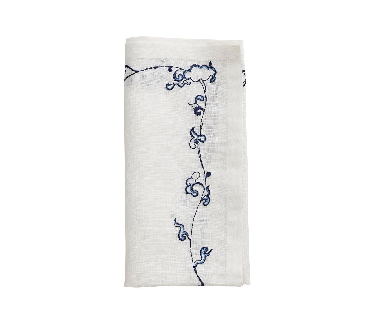 Ming Border Napkin in White & Navy Set of 4 by Kim Seybert
