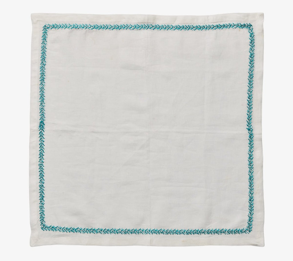 Jardin Napkin in White & Turquoise Set of 4 by Kim Seybert