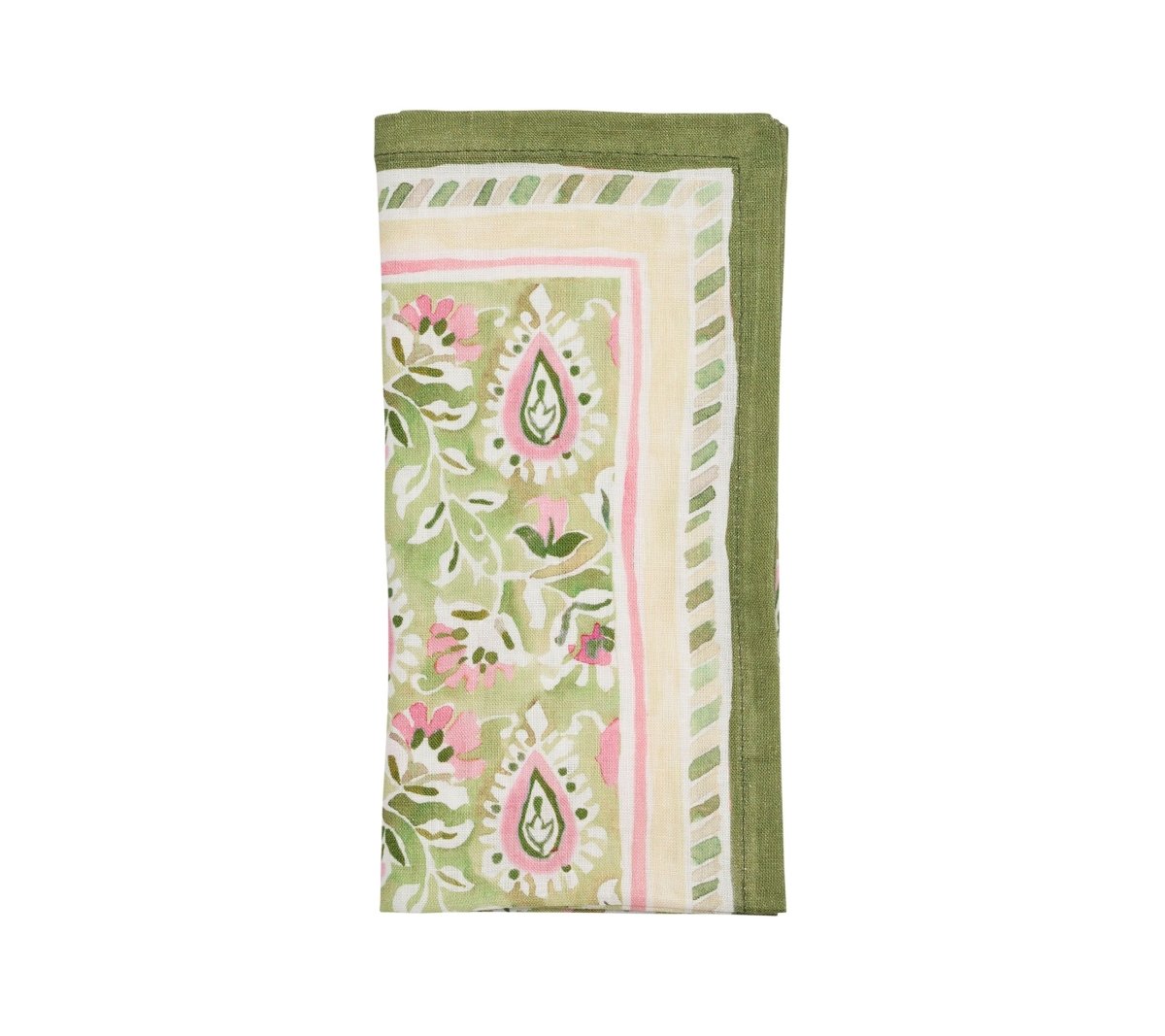 Mira Napkin in Green & Pink Set of 4 by Kim Seybert