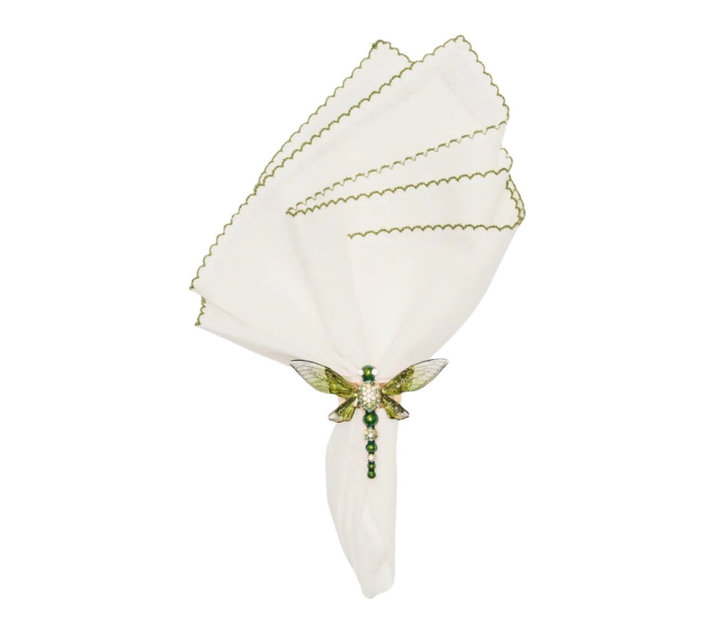 Casbah Napkins Set of 4 White & Green by Kim Seybert