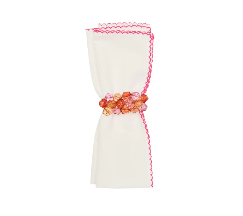 Casbah Napkins Set of 4 White & Pink by Kim Seybert