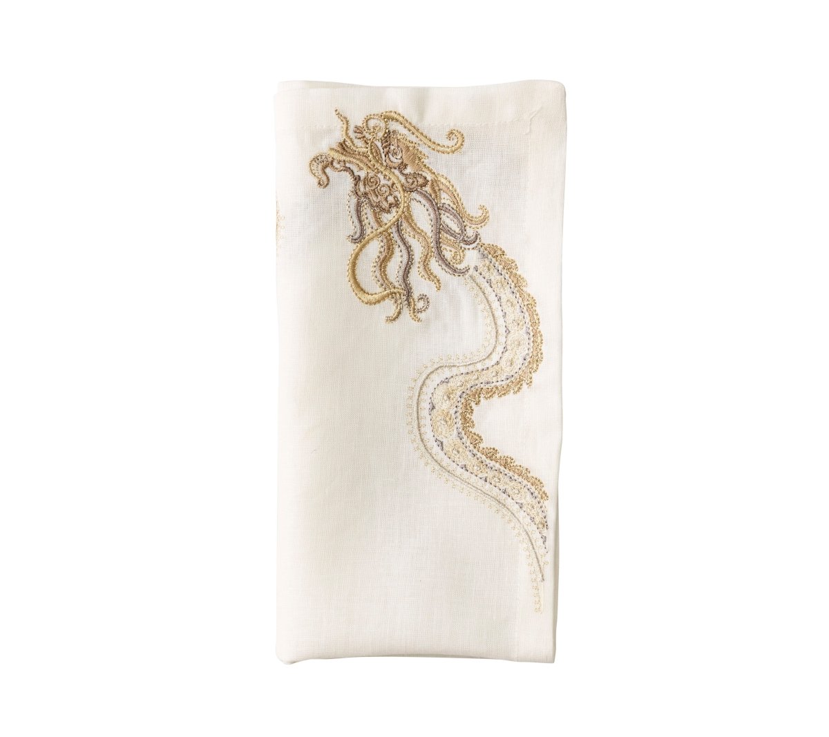 Imperial Dragon Napkin in White Gold & Silver Set of 4 by Kim Seybert