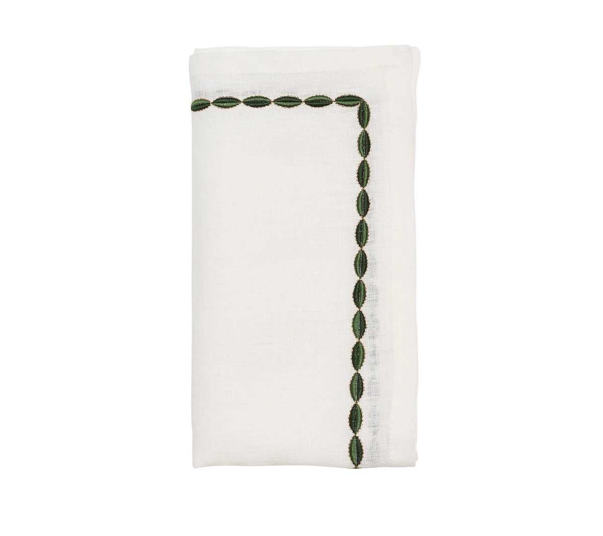 Swag Napkin in White Green & Gold Set of 4 by Kim Seybert