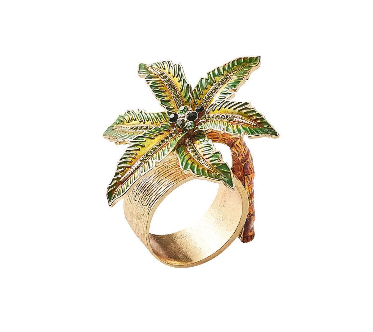 Palm Coast Napkin Ring in Green & Gold Set of 4 in a Gift Box by Kim Seybert