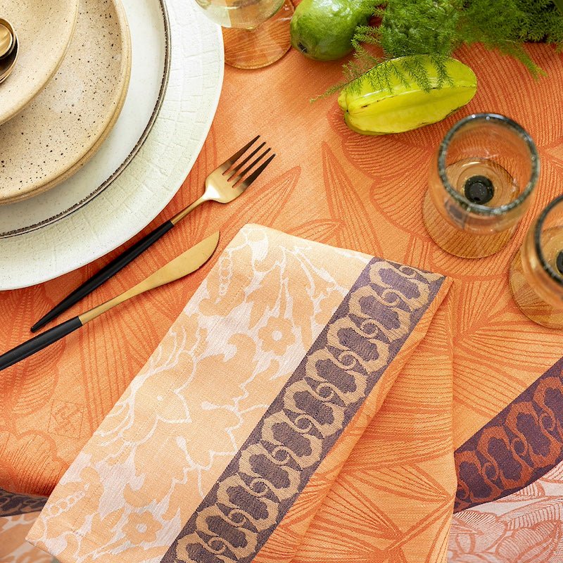 escapade tropicale orange napkin by le jacquard français