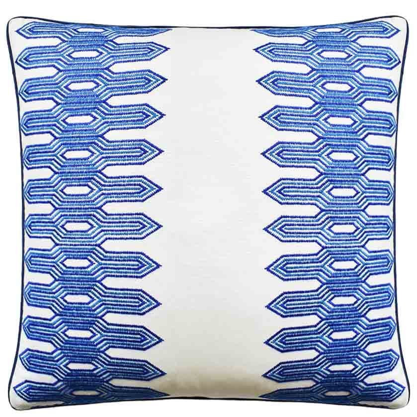 Nola Stripe Embroidery Navy Decorative Pillow Ryan Studio