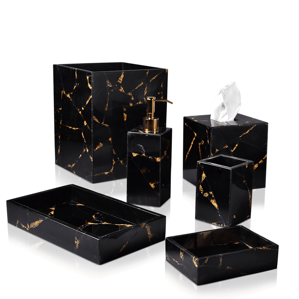 Taj Obsidian & Gold Foil Bath Accessories by Mike + Ally