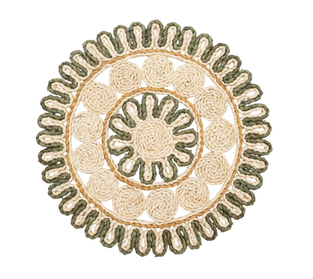 Casbah Placemat in Natural & Green Set of 4 by Kim Seybert