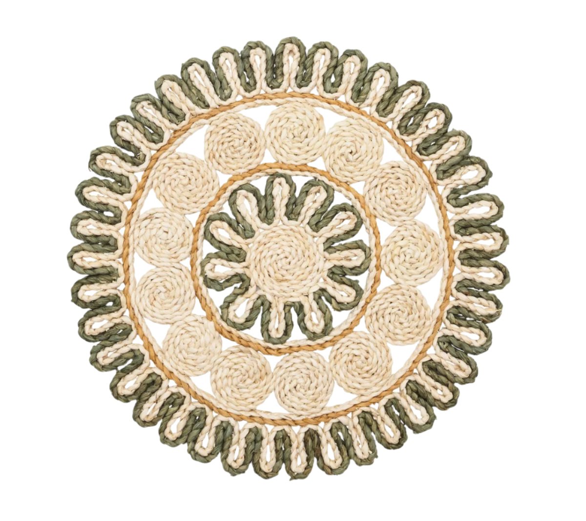 Casbah Placemat in Natural & Green Set of 4 by Kim Seybert