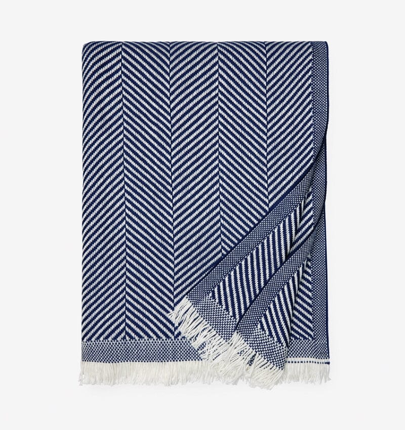 Costa Navy Blue Throw Blanket by Sferra Fine Linens