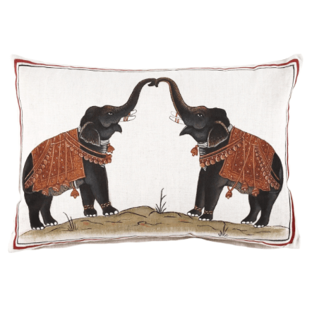 Two Elephants Hand Painted Decorative Pillow by John Robshaw
