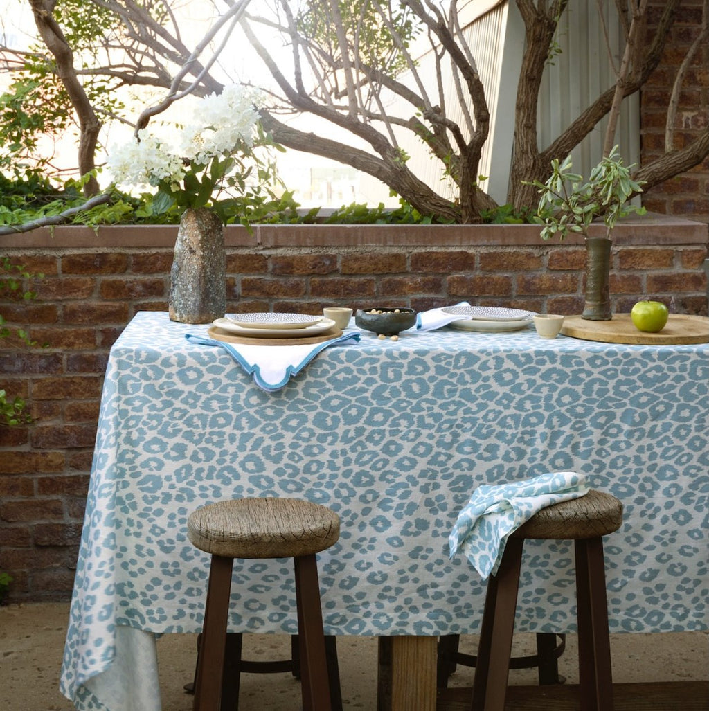 Iconic Leopard Sky Blue Table Linens by Matouk | Schumacher