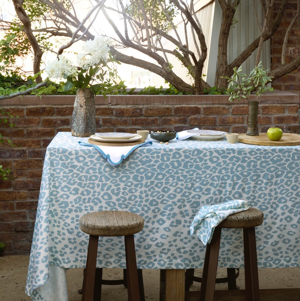 Iconic Leopard Sky Blue Table Linens by Matouk | Schumacher
