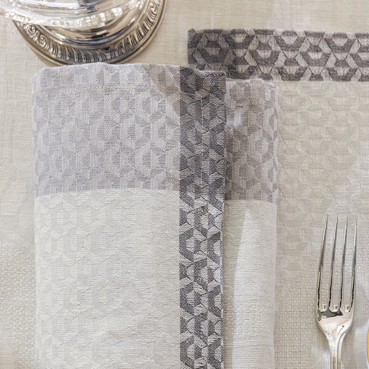 Evasion Celeste Grey 23" x 23" Napkin by Le Jacquard Français