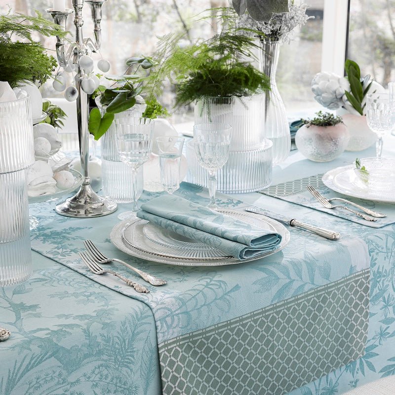 Jardin d'eden blue table runner by le jacquard français