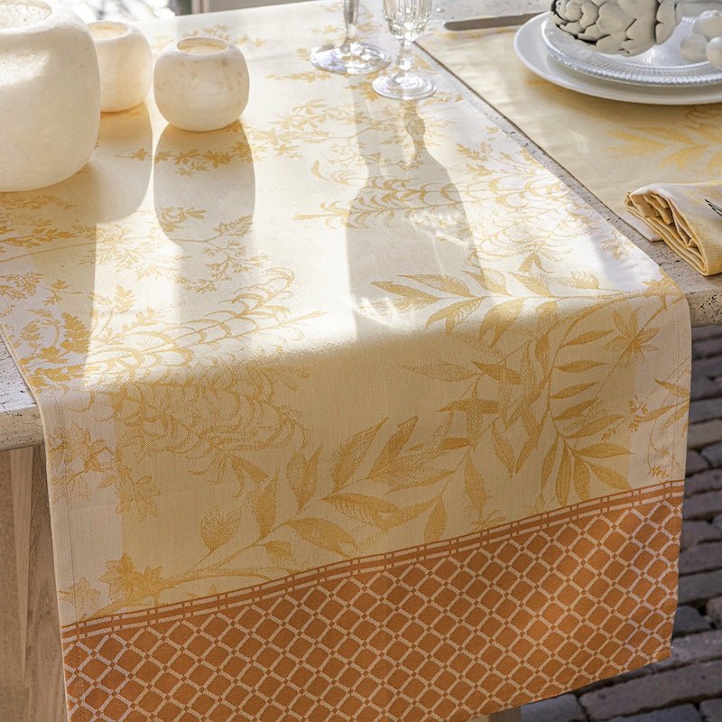 Jardin d'eden yellow table runner by le jacquard français
