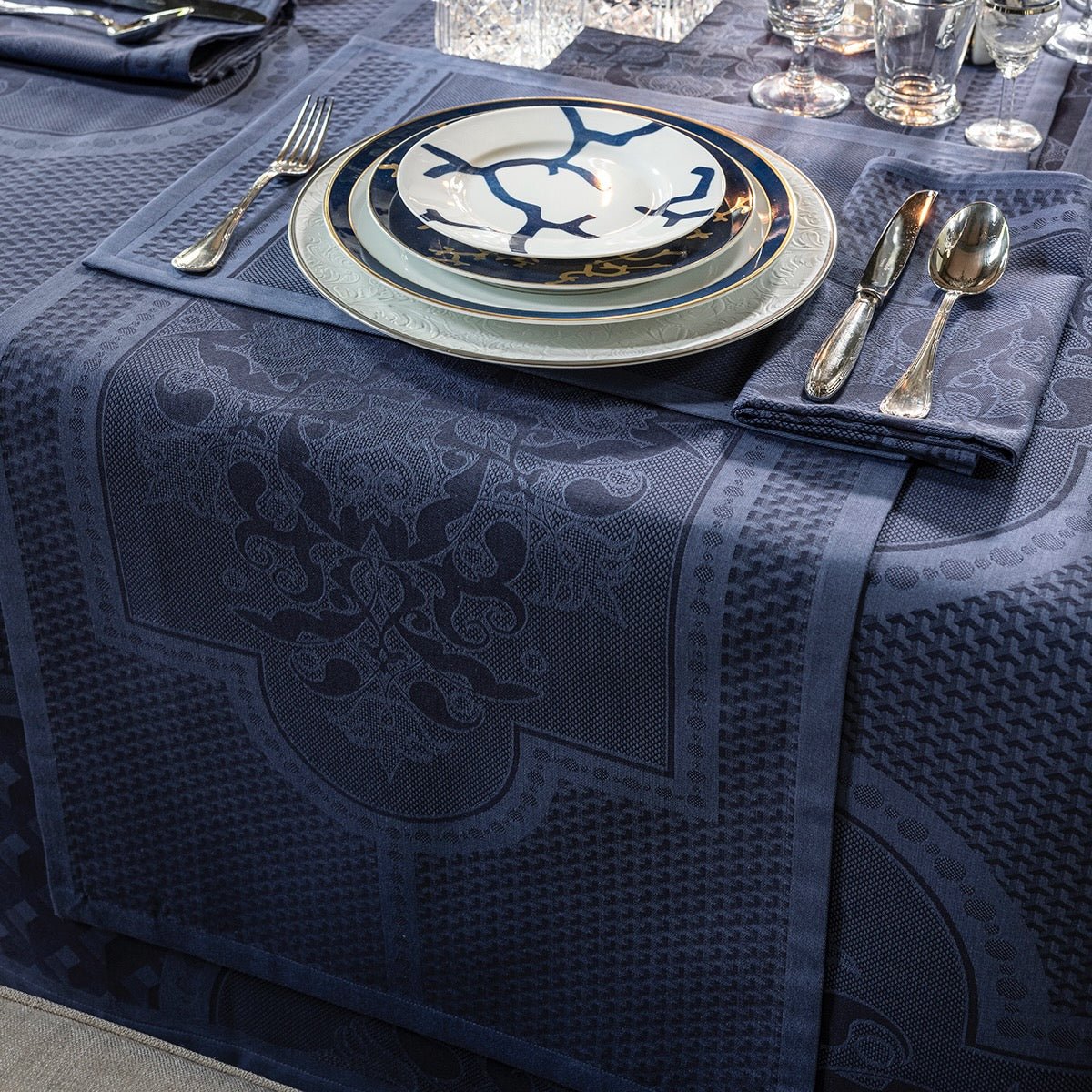 Palais Venitien Blue 69" x 98" Tablecloth by Le Jacquard Français