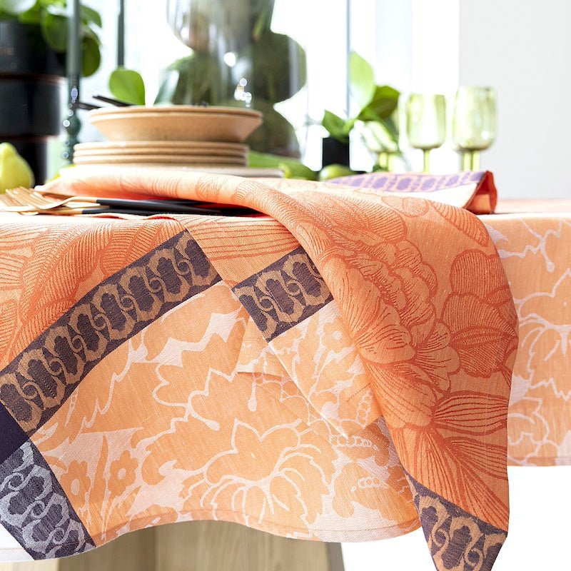 escapade tropicale orange tablecloth by le jacquard français