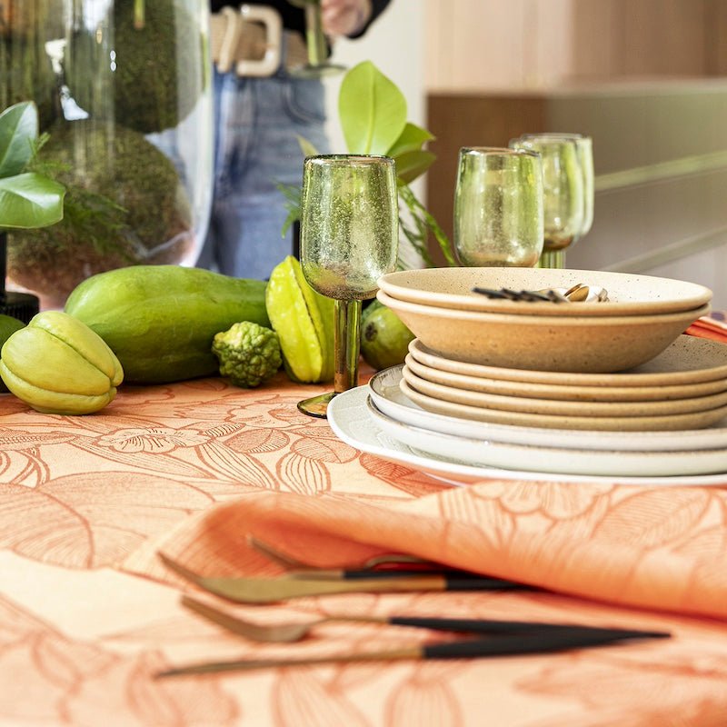 escapade tropicale orange tablecloth by le jacquard français