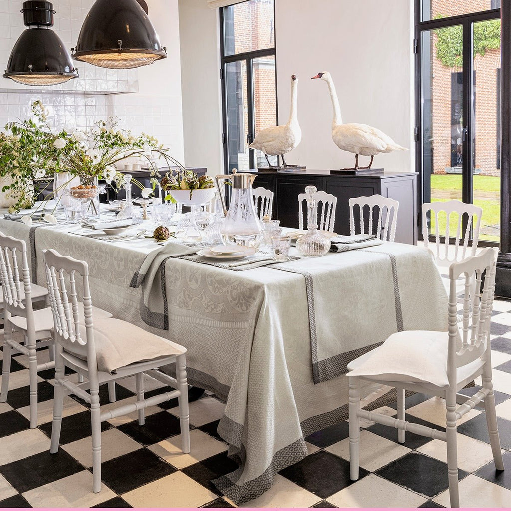 Evasion Celeste Grey 69" x 69" Tablecloth by Le Jacquard Français
