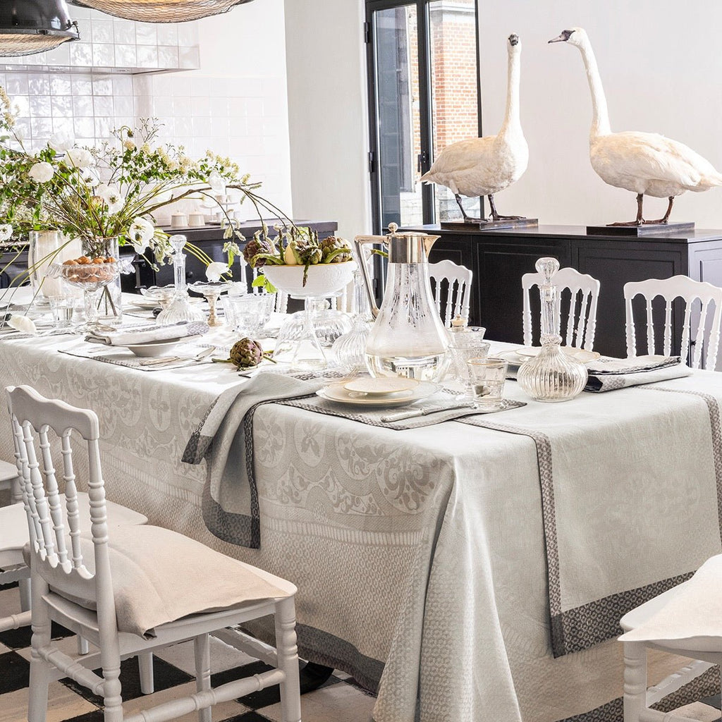 Evasion Celeste Grey 69" x 98" Tablecloth by Le Jacquard Français