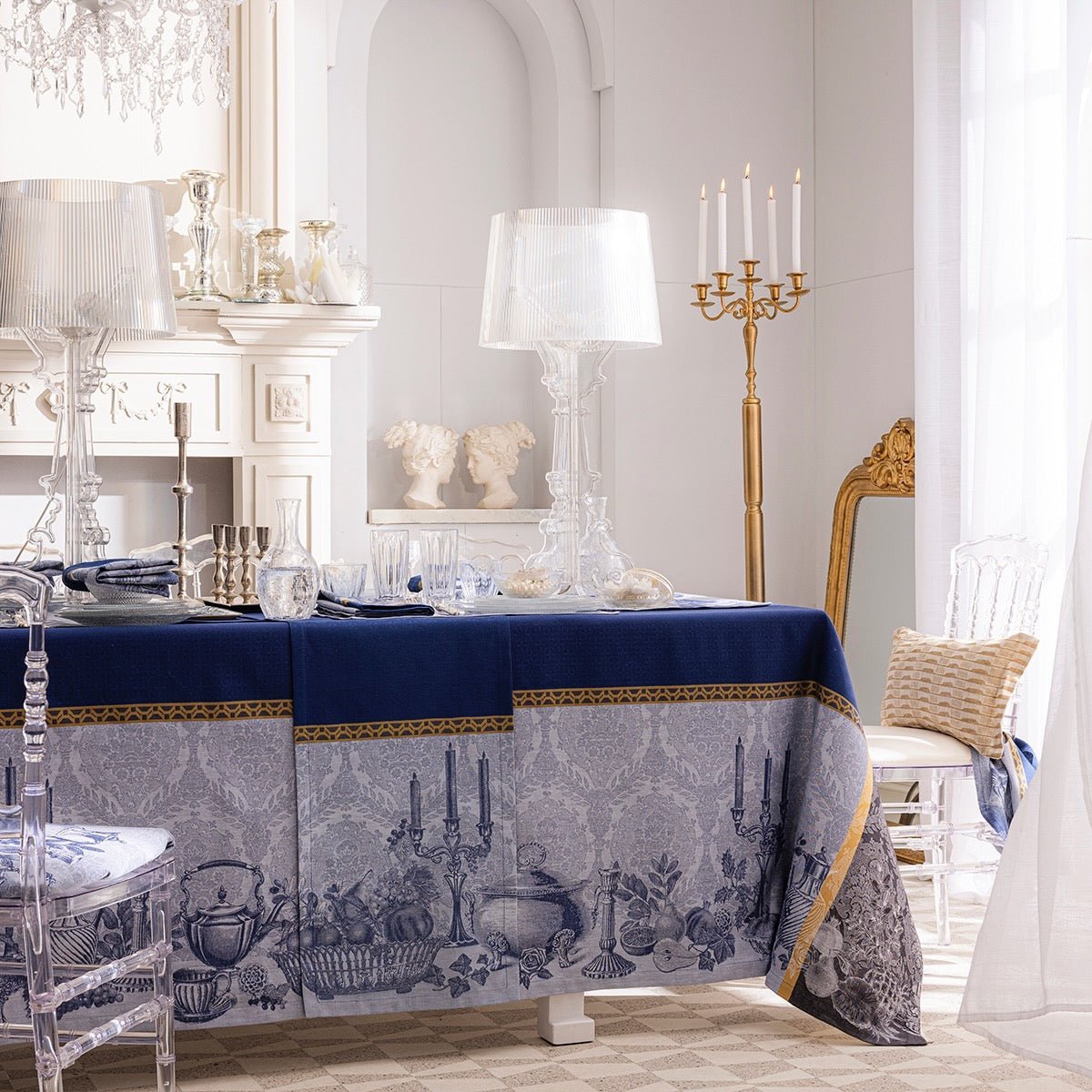 Festin Blue Holiday Tablecloths by Le Jacquard Francais