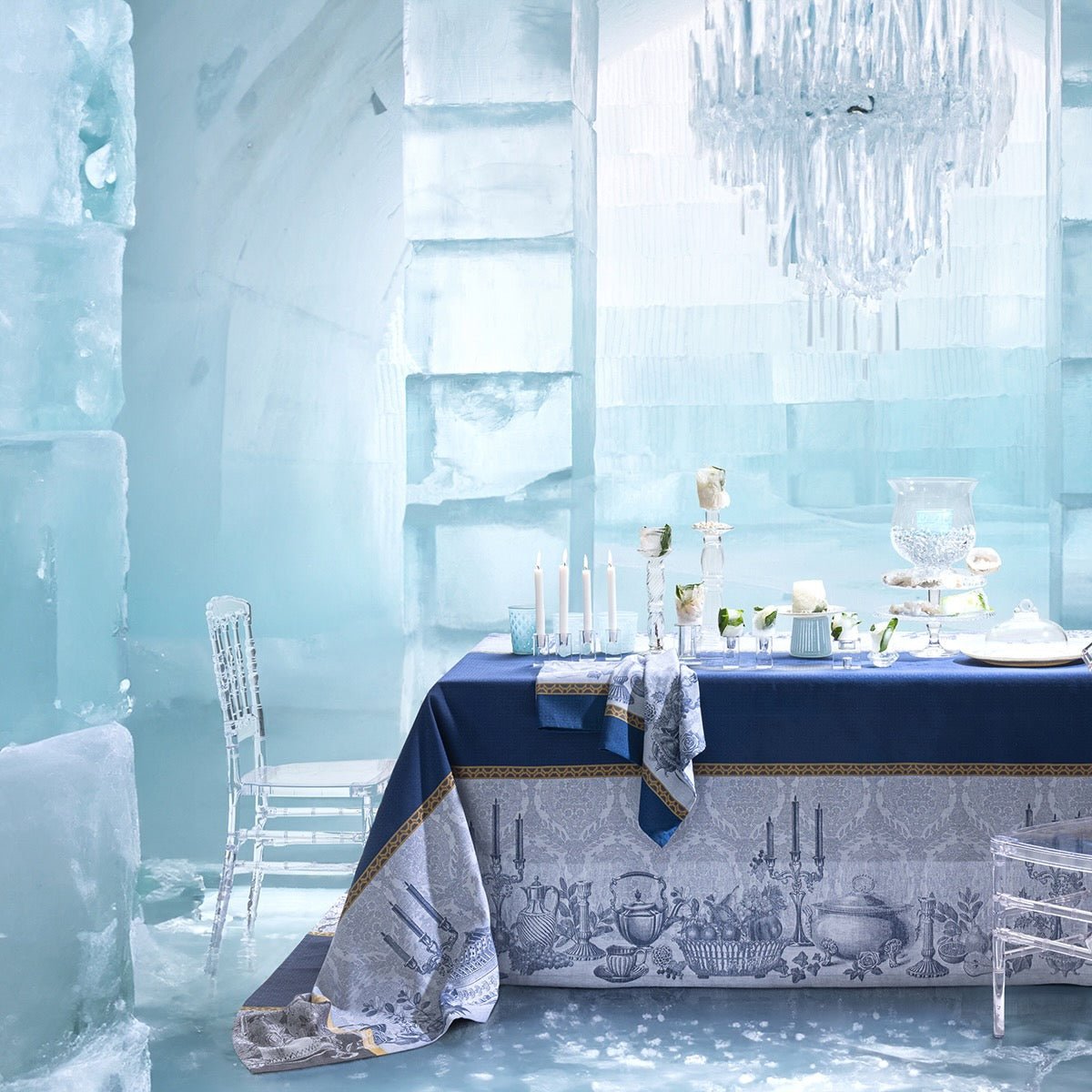 Festin Blue Holiday Tablecloths by Le Jacquard Francais
