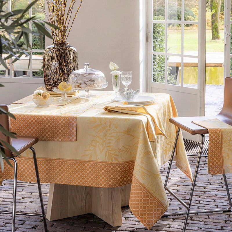 Jardin d'eden yellow tablecloth by le jacquard français
