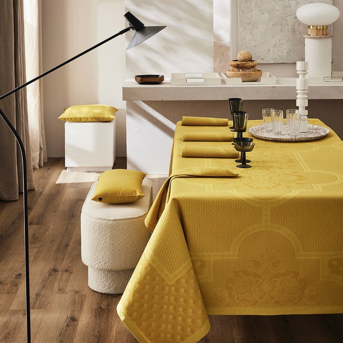 Palais Venitien Yellow 69" x 69" Tablecloth by Le Jacquard Français