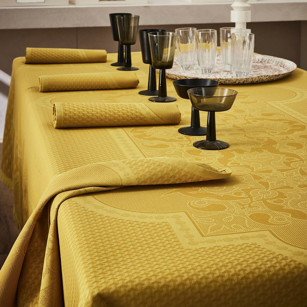 Palais Venitien Yellow 69" x 69" Tablecloth by Le Jacquard Français