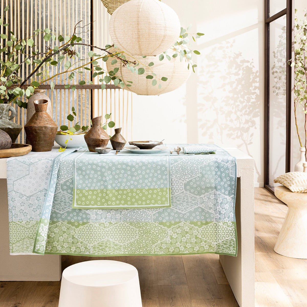 Wagara Green 59" x 86" Tablecloth by Le Jacquard Français