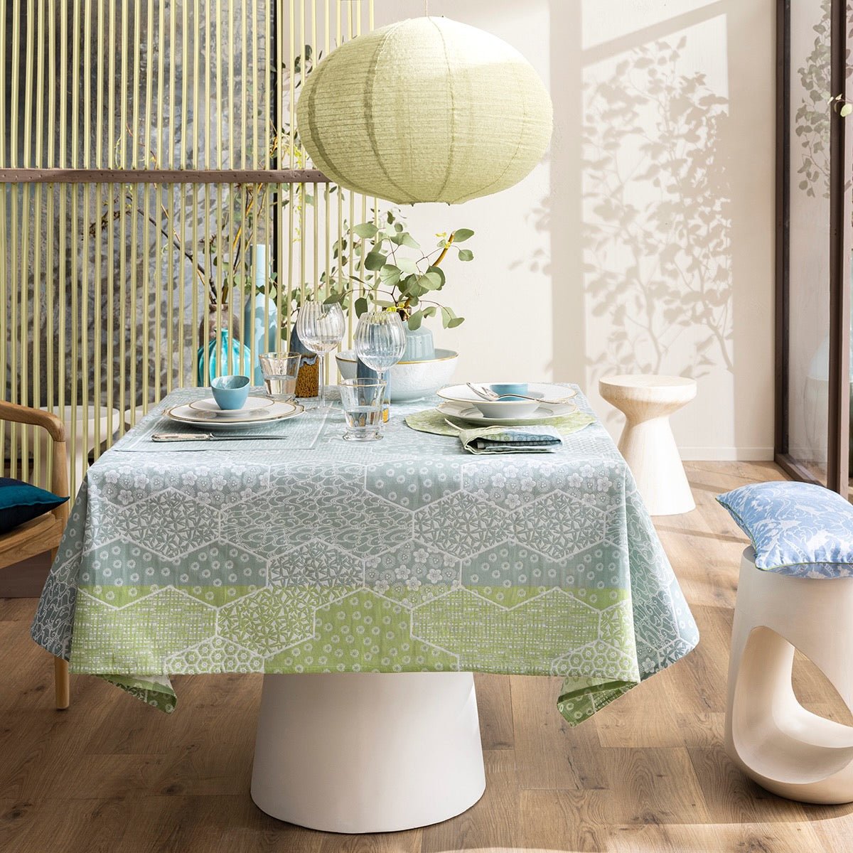 Wagara Green 59" x 86" Tablecloth by Le Jacquard Français