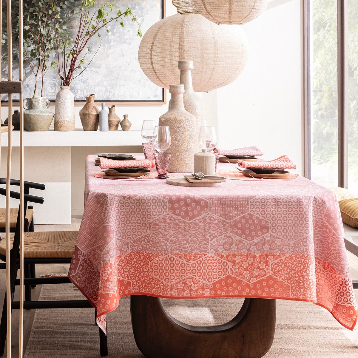 Wagara Pink 59" x 59" Tablecloth by Le Jacquard Français